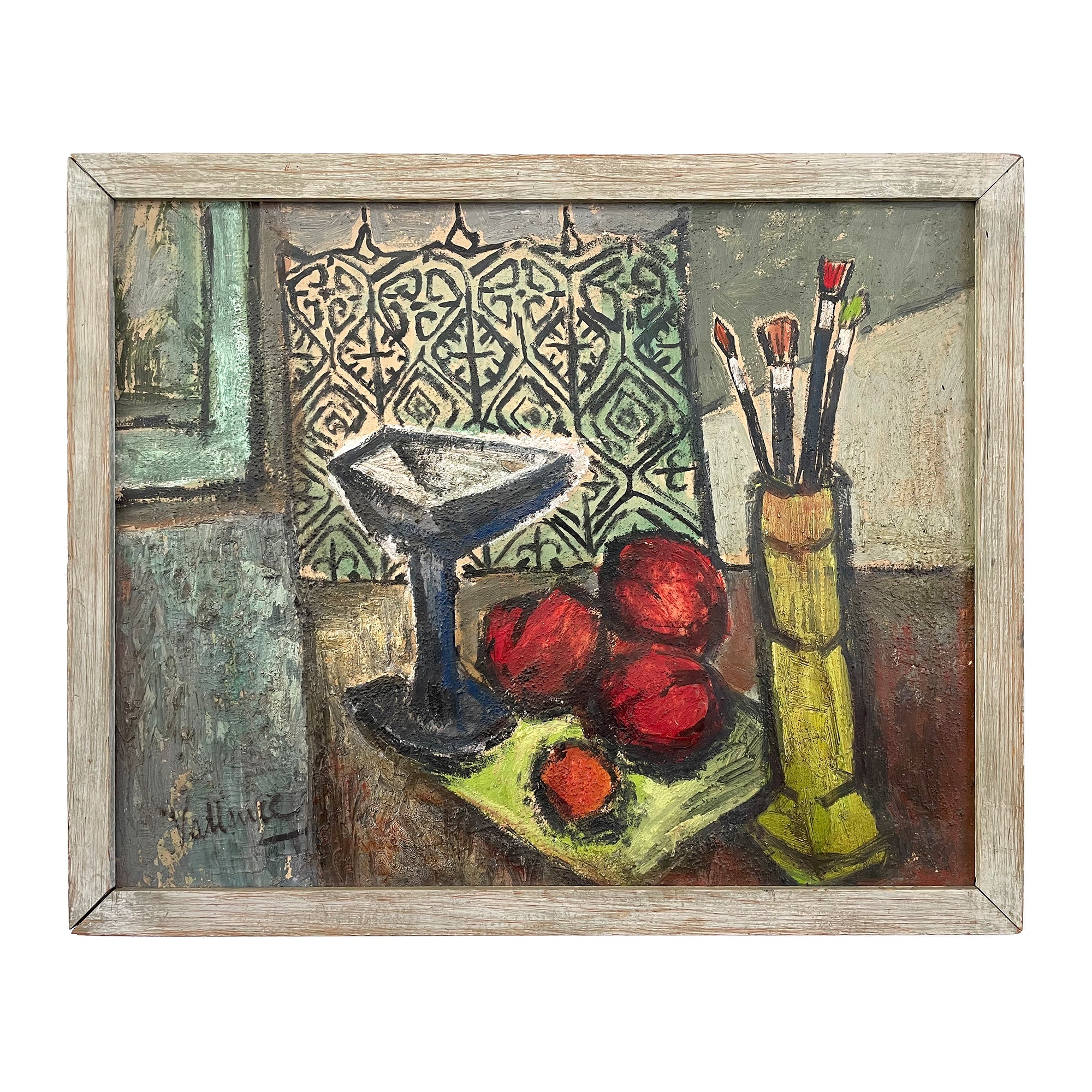 1950s Framed Abstract Still Life Painting on Board by Vallance