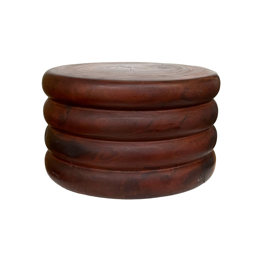 1970s Low Ribbed Turned Wood Stool
