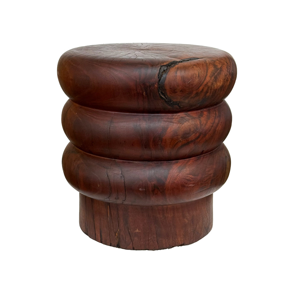 1970s Low Ribbed Turned Wood Stool