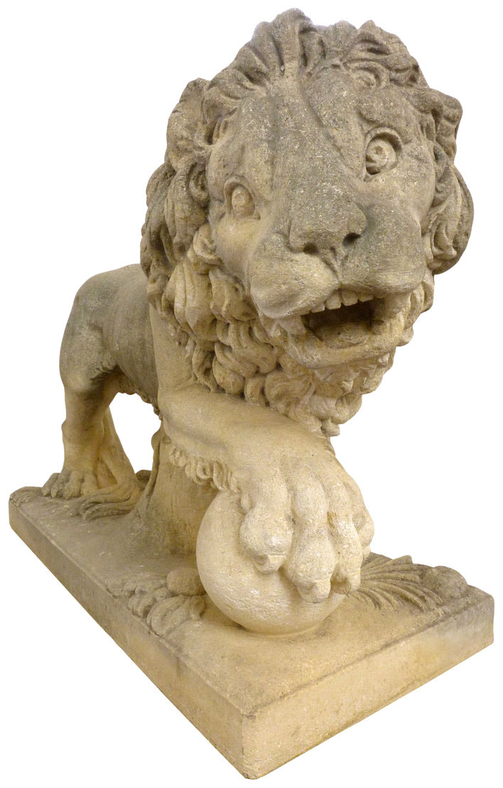 Pair of Carved Limestone Lion Statues