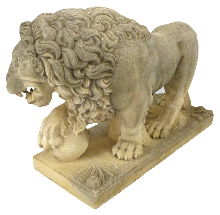 Pair of Carved Limestone Lion Statues