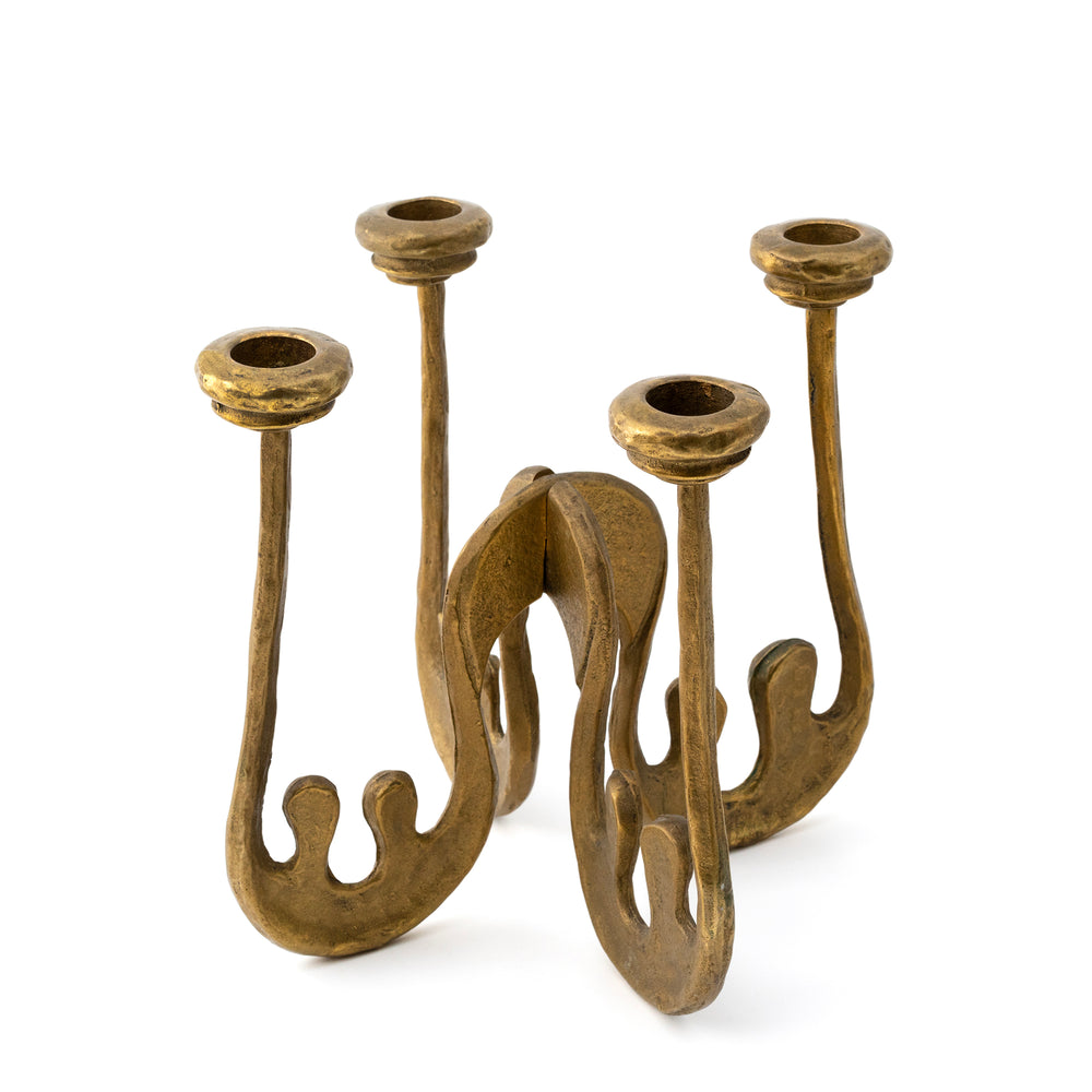 Vintage German Brass 4-Light Candle Holder with Splash