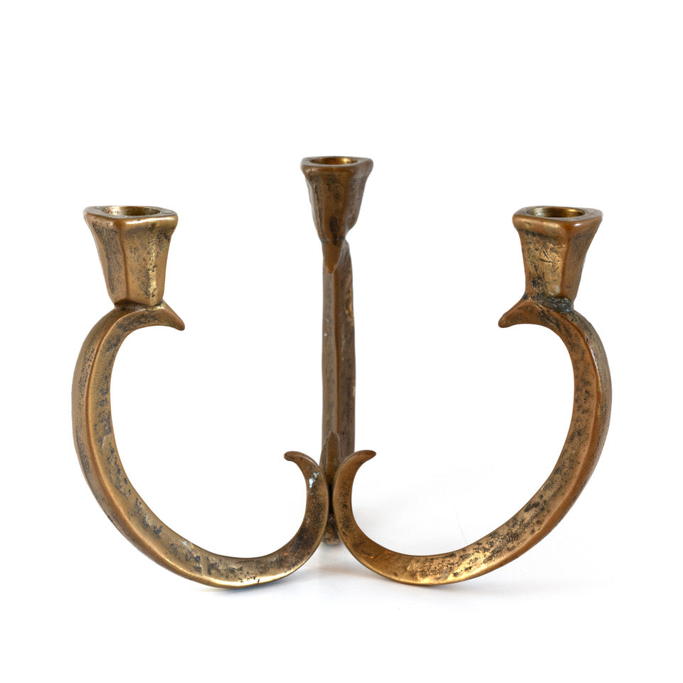 German Brass Three Light Candle Holder