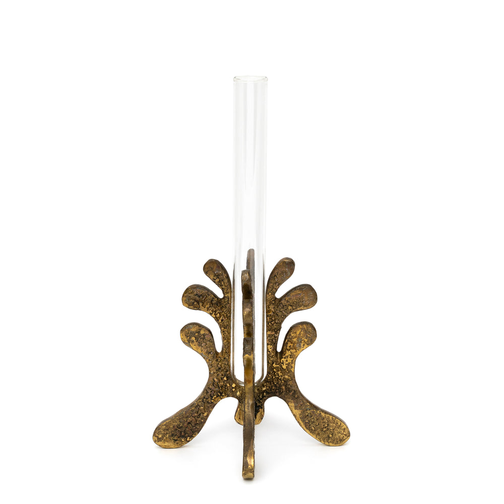 Vintage German Brass and Glass Bud Vase with Splash Motif