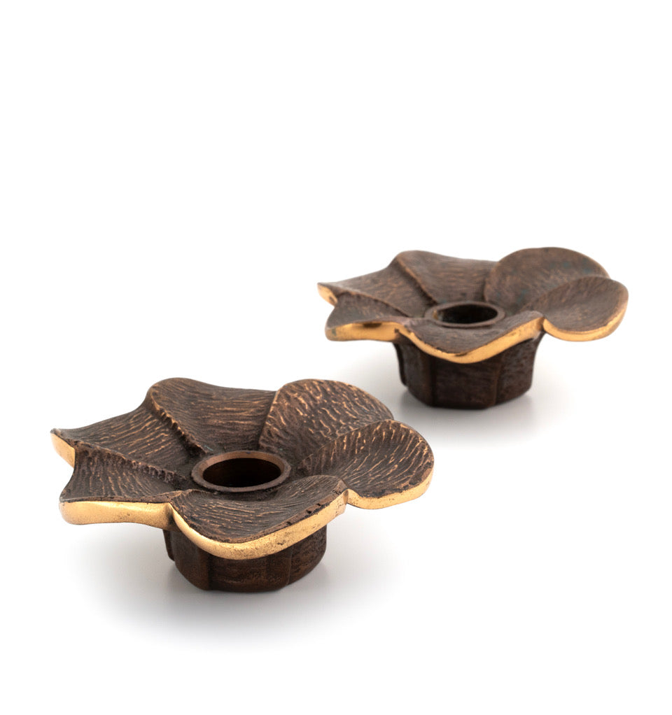Pair of Vintage German Bronze Candle Holders