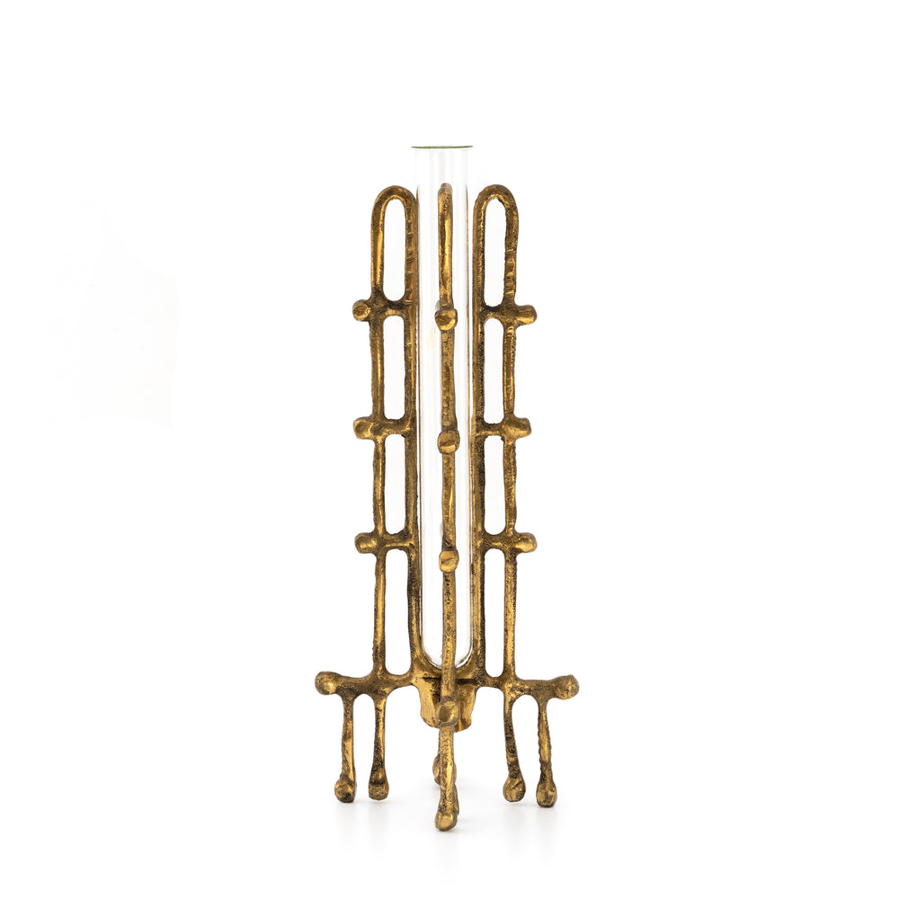 Vintage German Brass and Glass Bud Vase