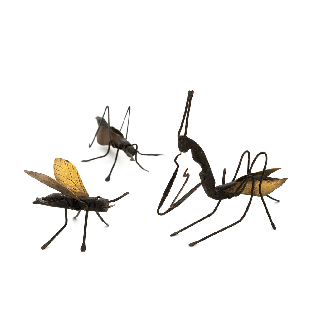 Three Antique Japanese Iron and Brass Insects