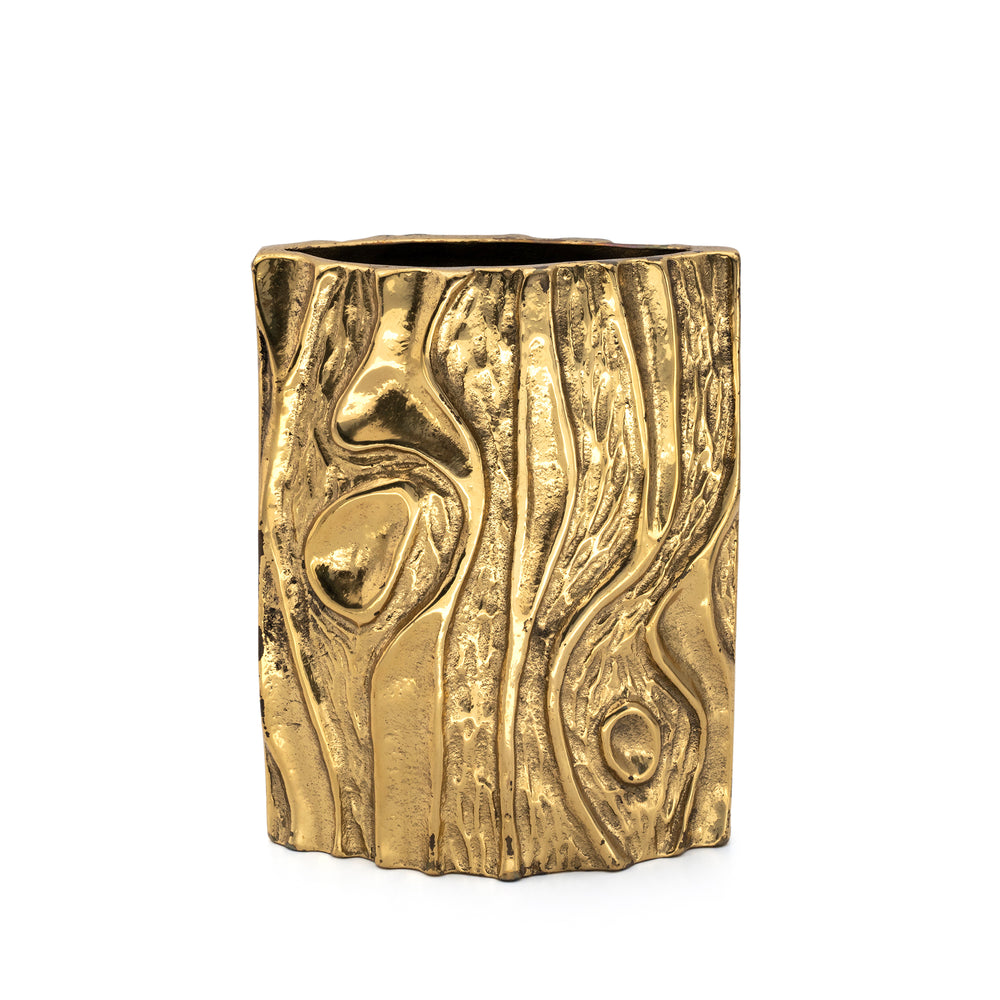 German Brass Woodgrain Vase