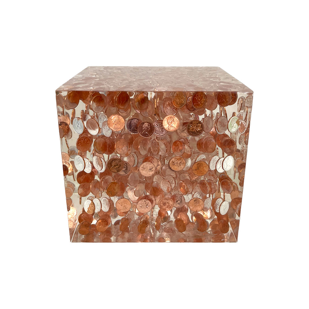 Acrylic Cube with Encased Pennies