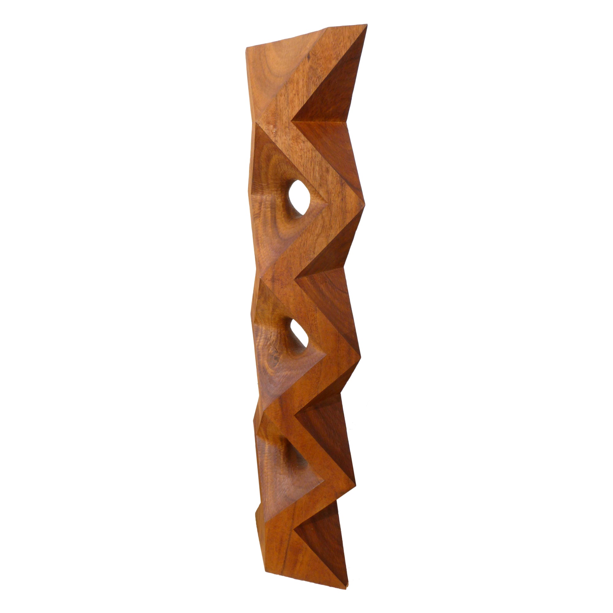 Contemporary Carved Wood Punctured Geometric Totem Sculpture by Aleph Geddis