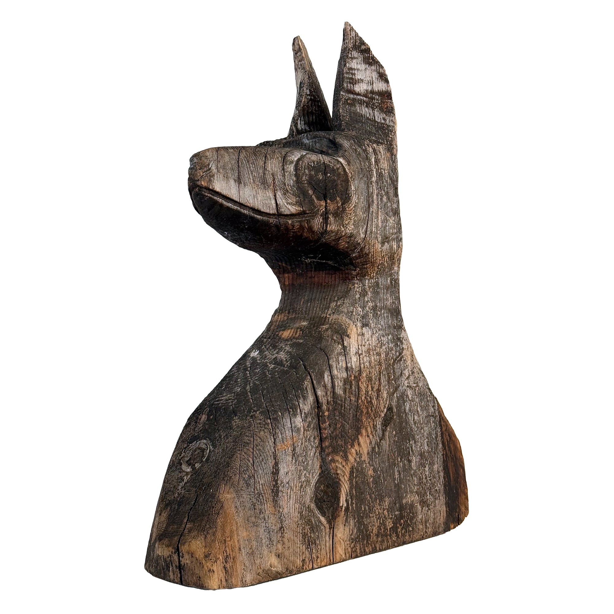 Large Carved Wood Anubis Sculpture
