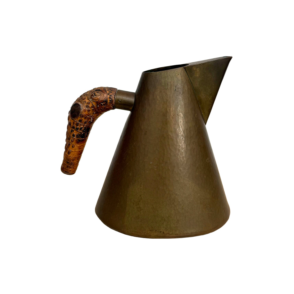 Austrian Hand-Hammered Bronze Pitcher with Bamboo Handle