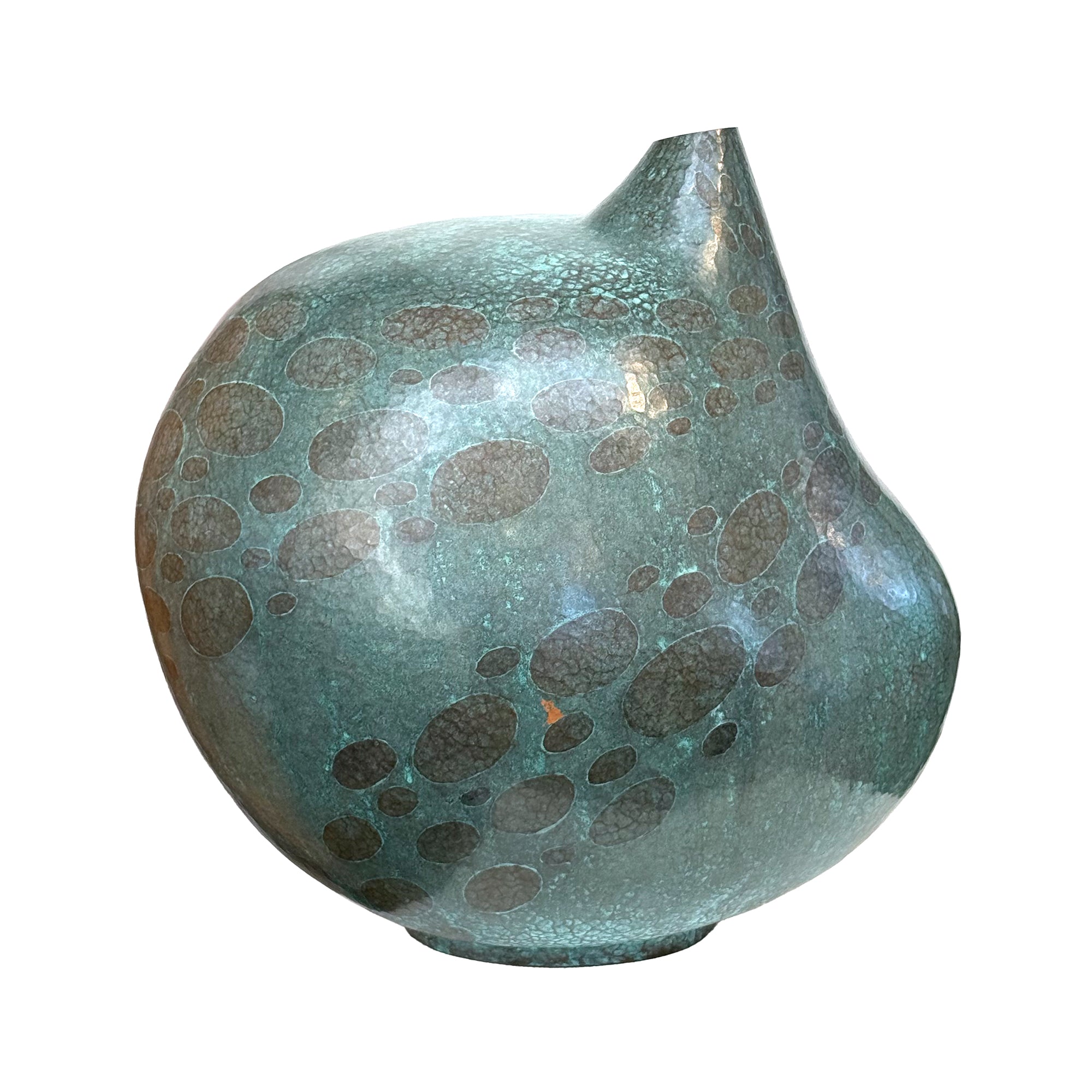 Large Bulbous Japanese Enameled Metal Vase by Yoshiyuki