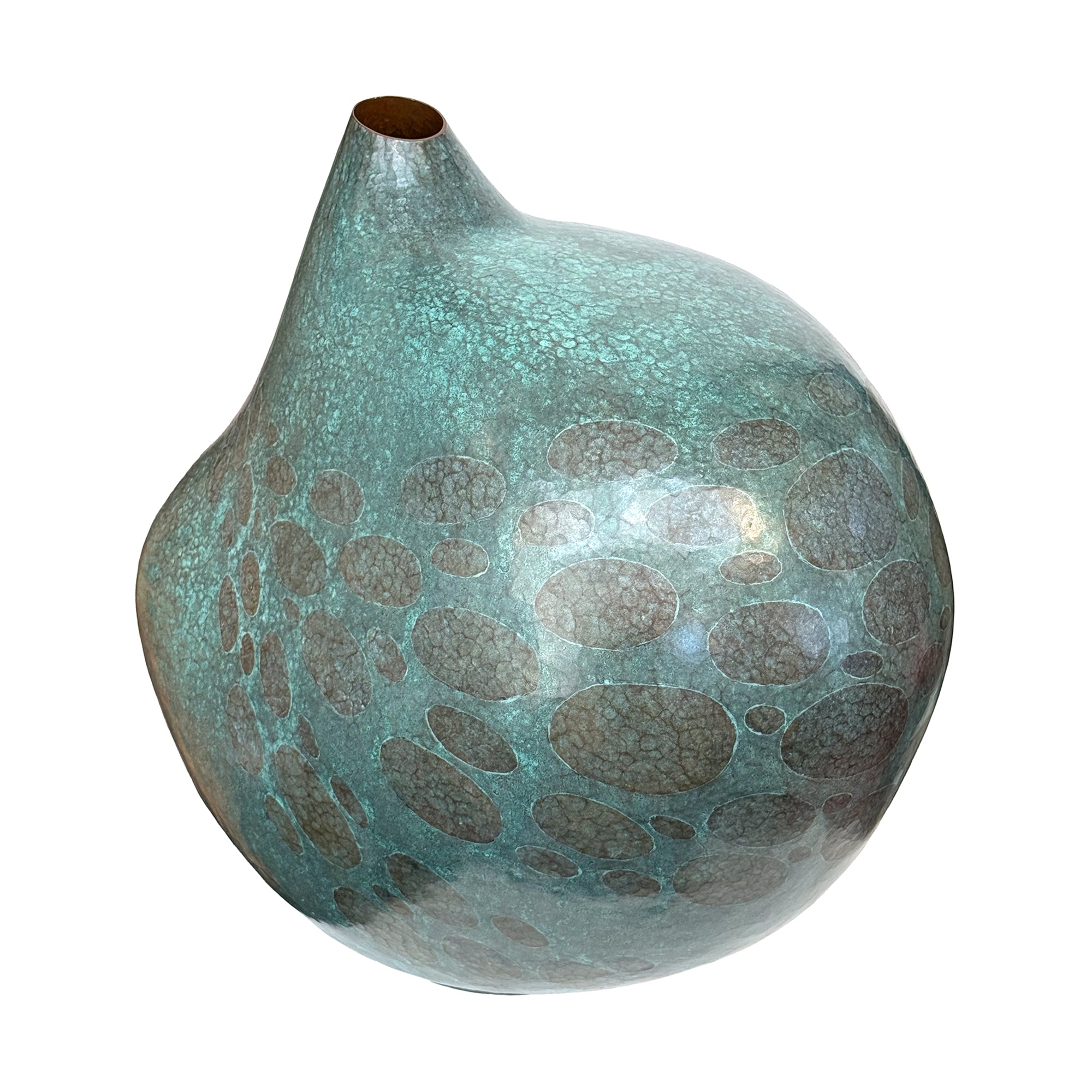 Large Bulbous Japanese Enameled Metal Vase by Yoshiyuki
