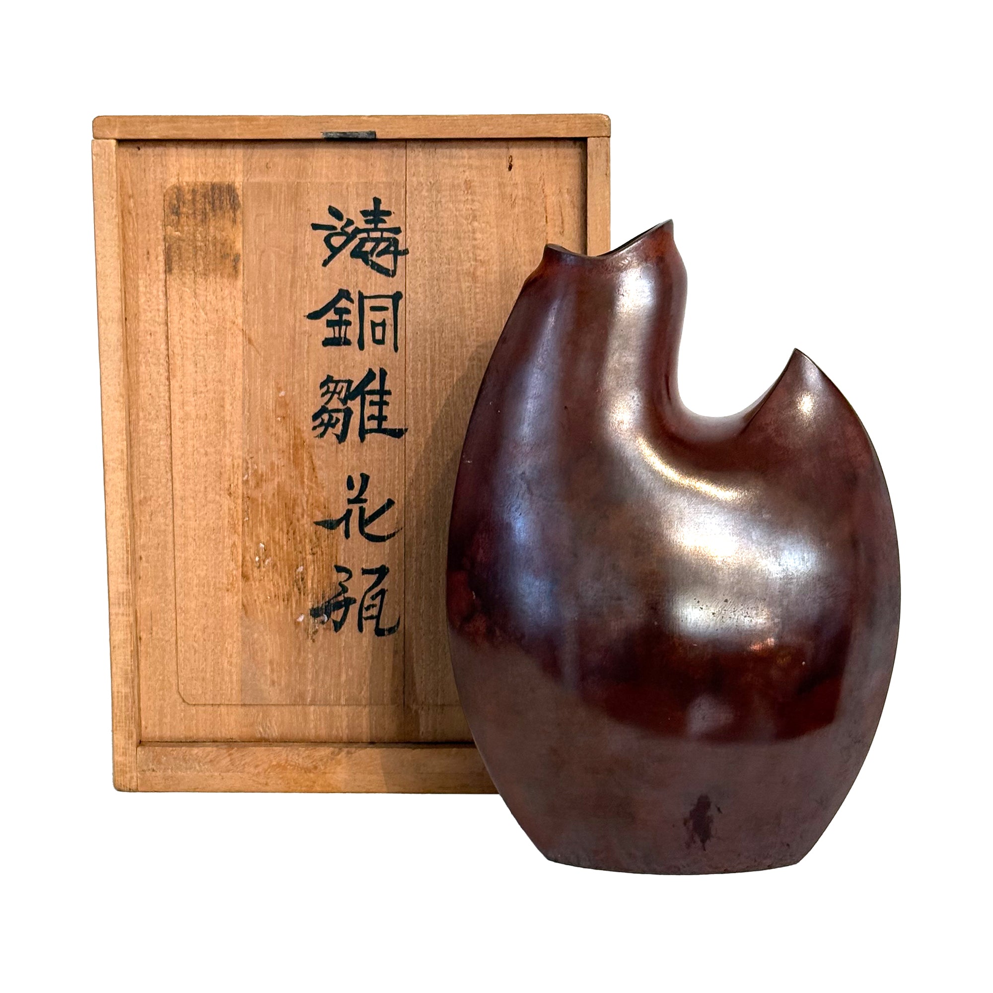 Biomorphic Japanese Bronze Vase with Applied Patina