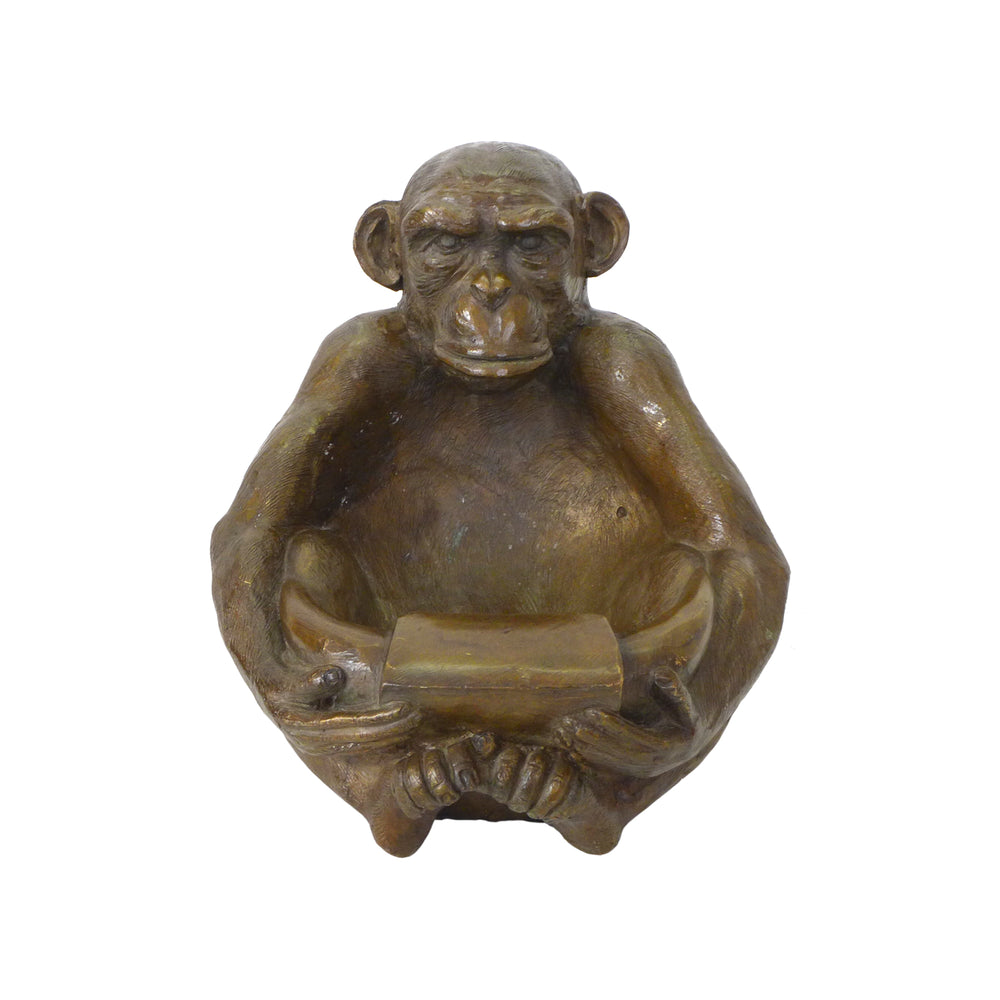 Sculptural Bronze-Clad Chimpanzee Catch-All or Bowl