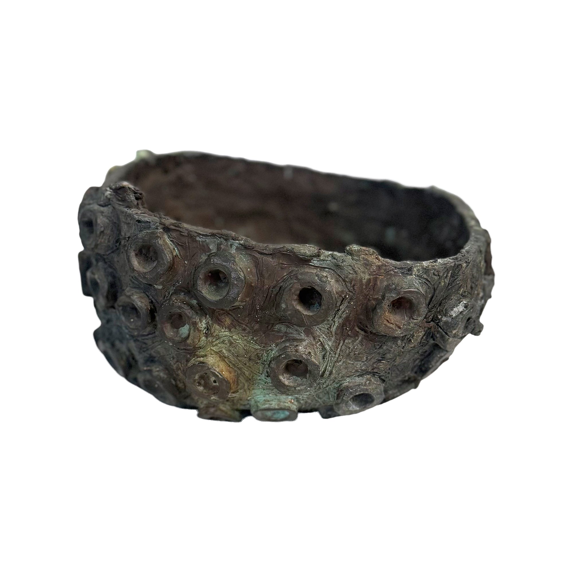 Brutalist Bronze Bowl or Catch-All with Rings Decoration
