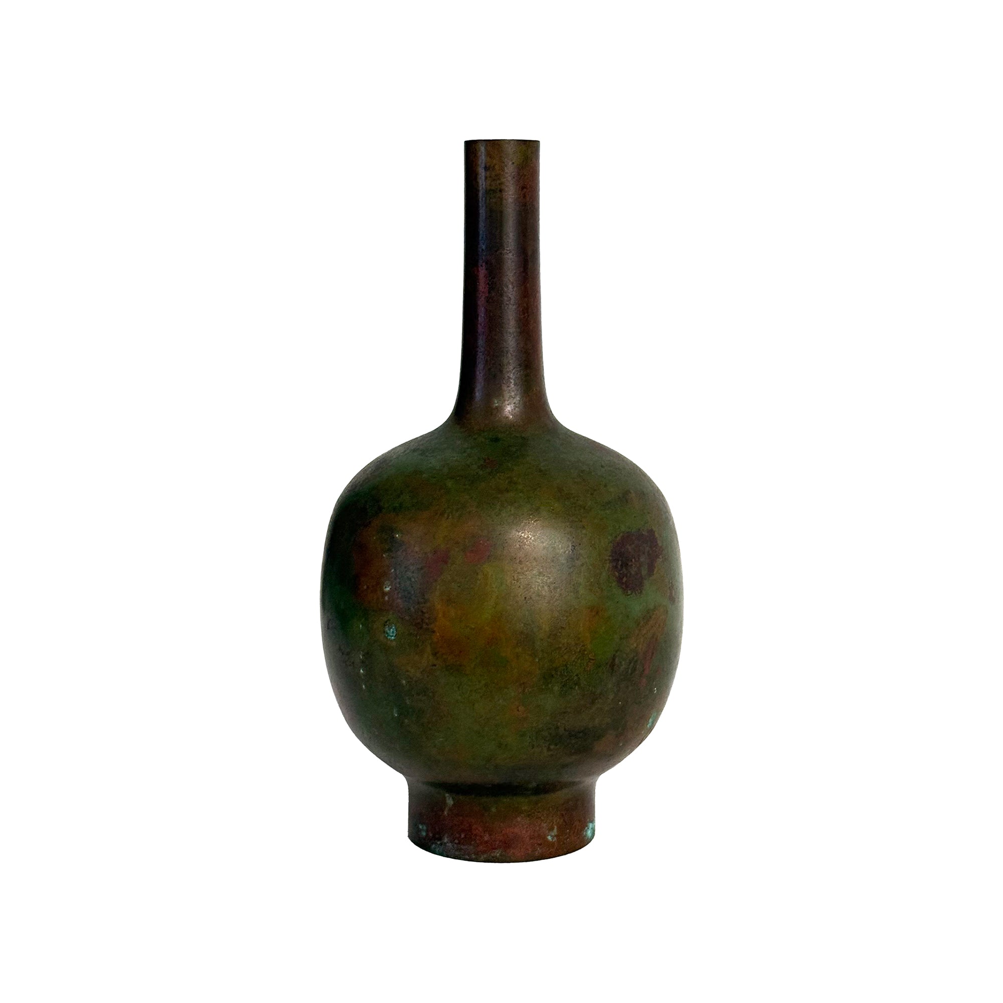 Bulbous Japanese Bronze Vase with Applied Patina