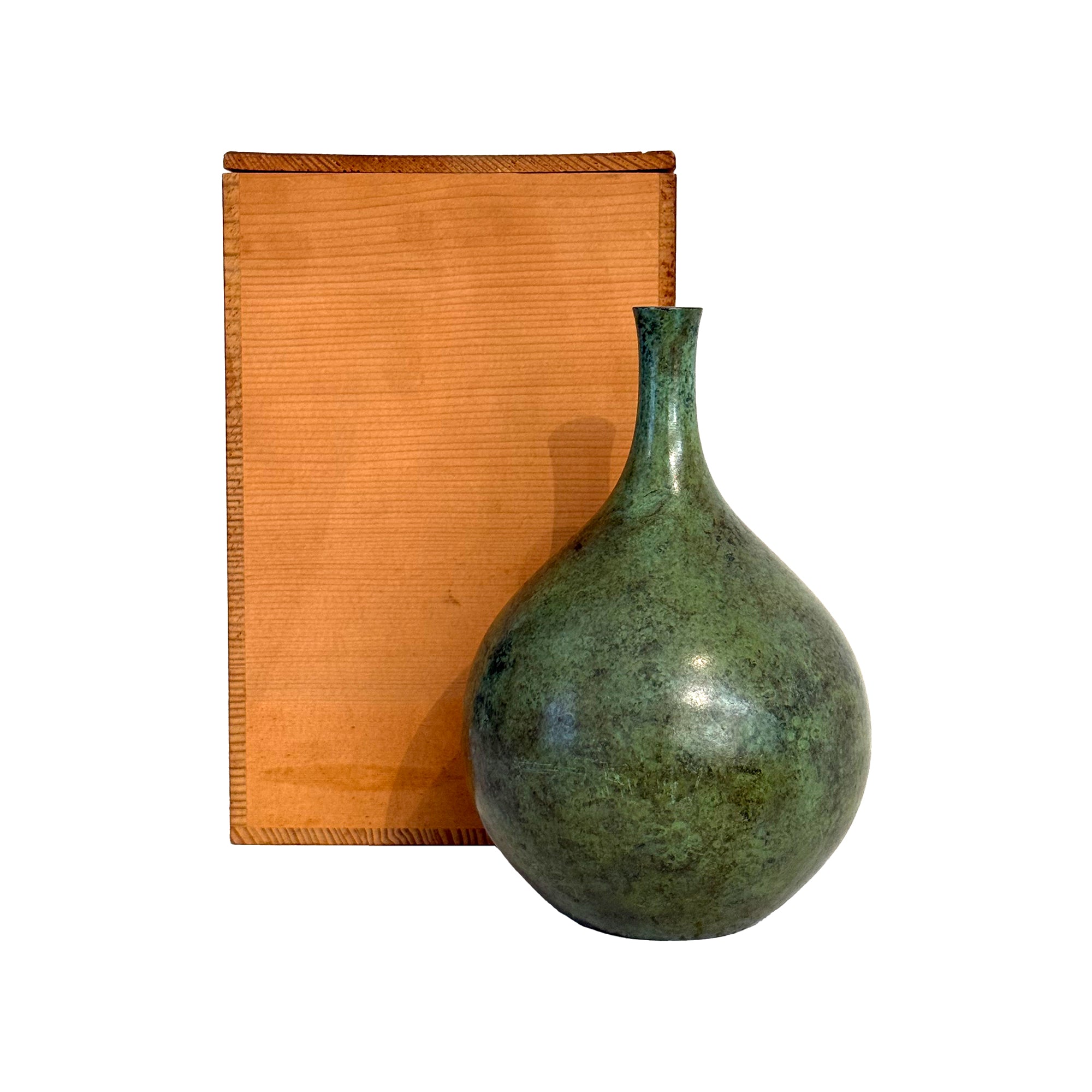 Bulbous Japanese Bronze Vase with Applied Patina