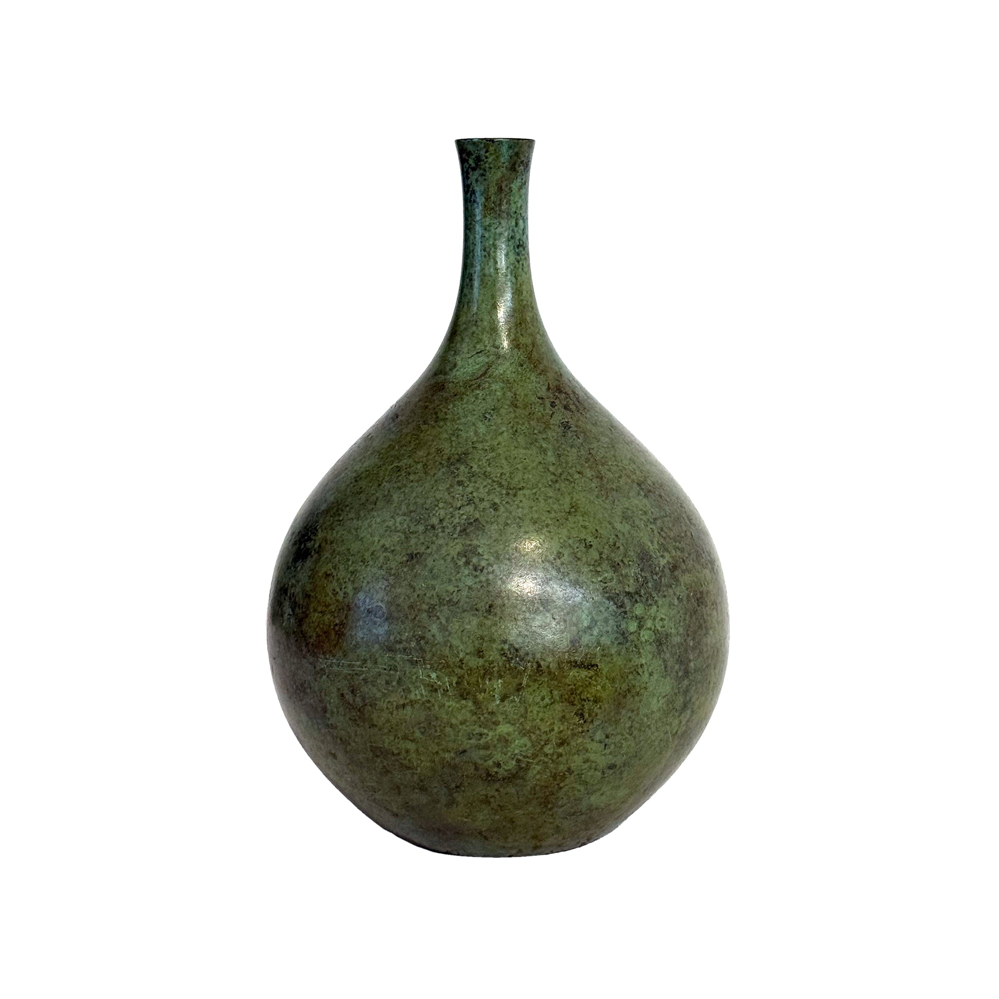 Bulbous Japanese Bronze Vase with Applied Patina