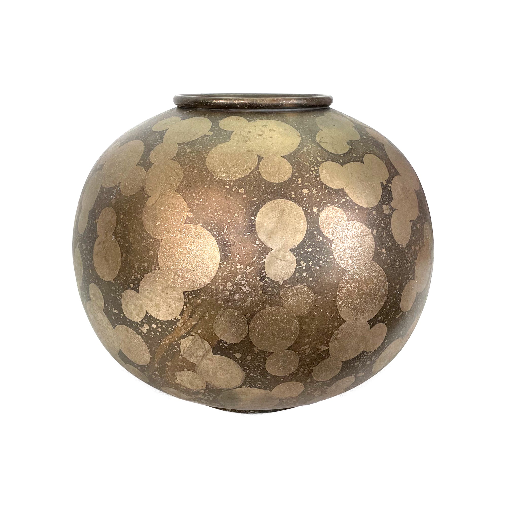 Bulbous Metal Vase with Circles Decoration