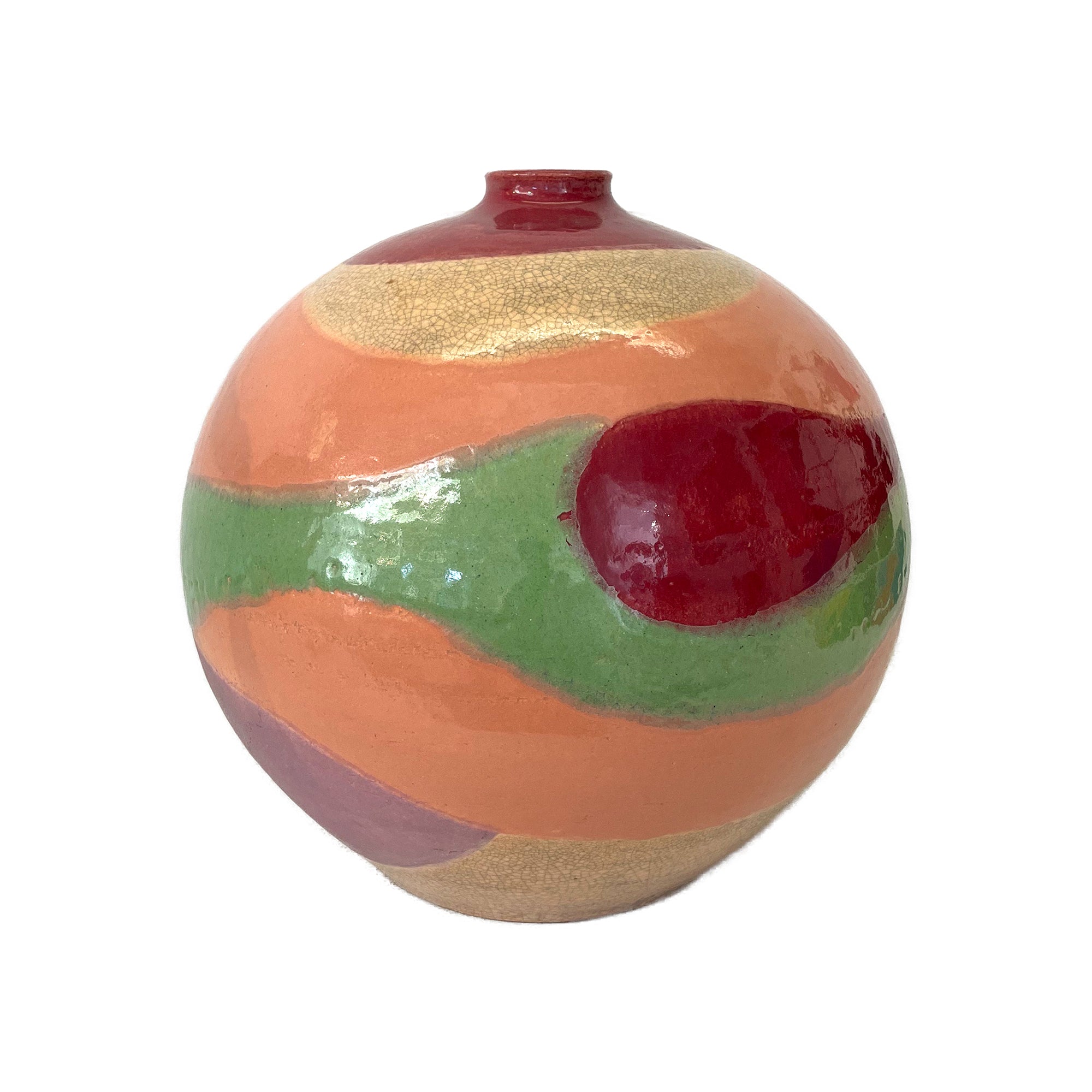 Bulbous Studio Ceramic Vase with Multicolor Glaze