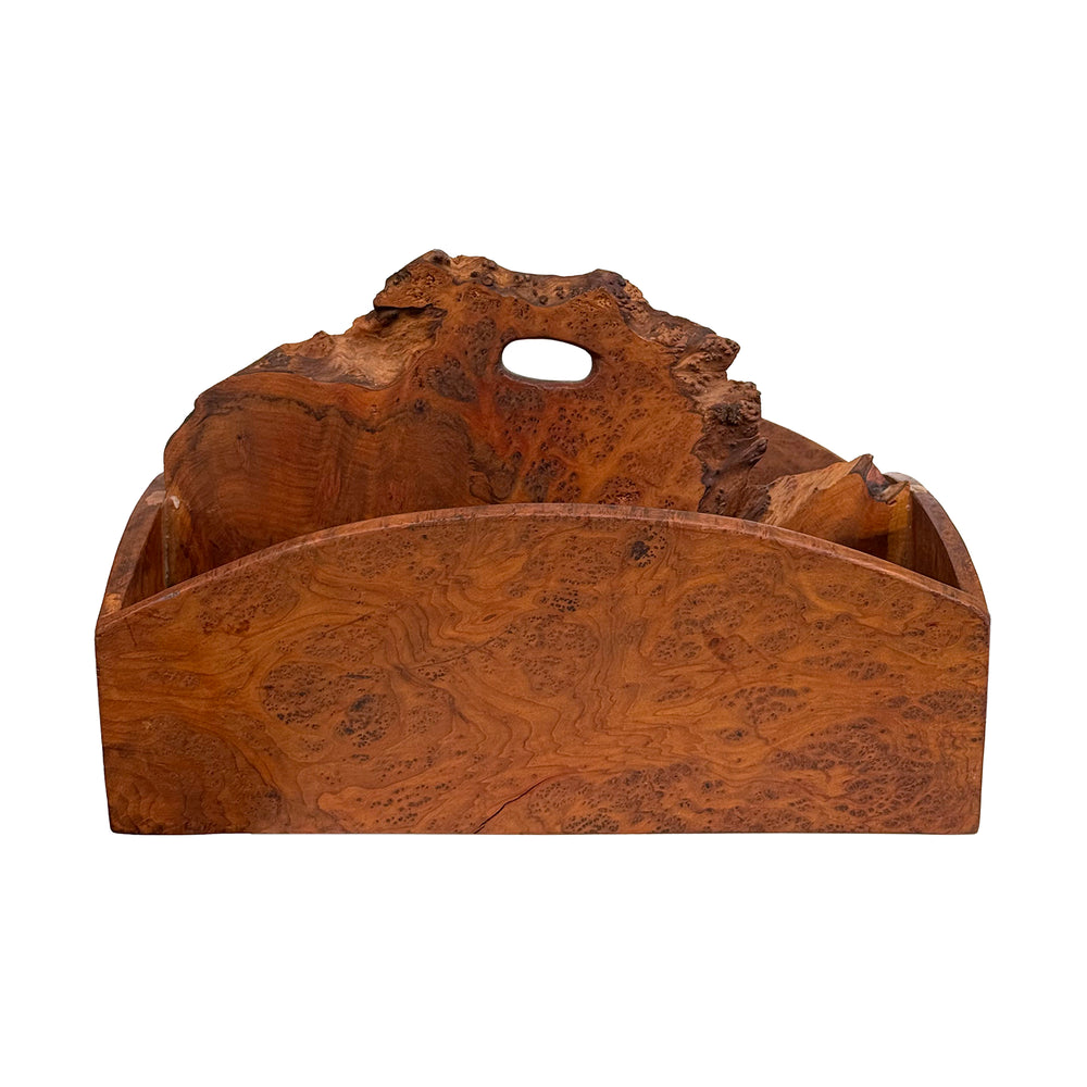 Burl Wood Magazine Caddy with Free-Edge Handle