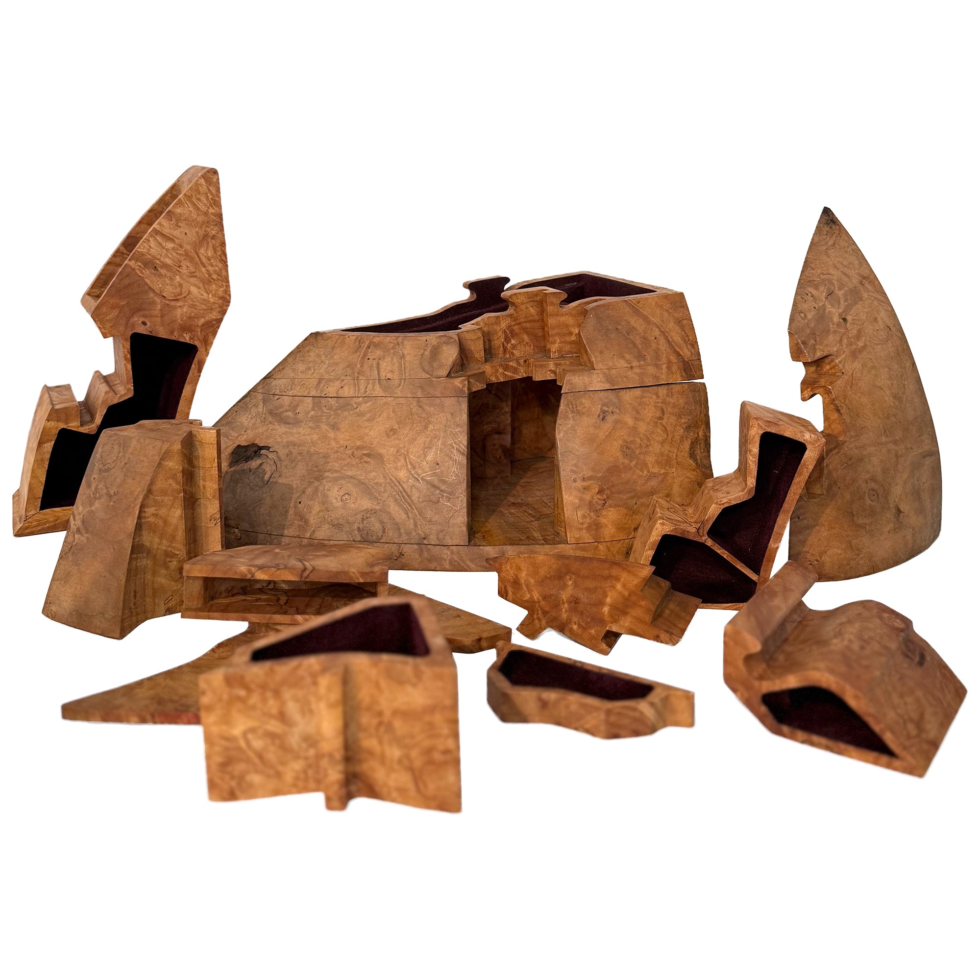 Burl Wood Puzzle Jewelry Box