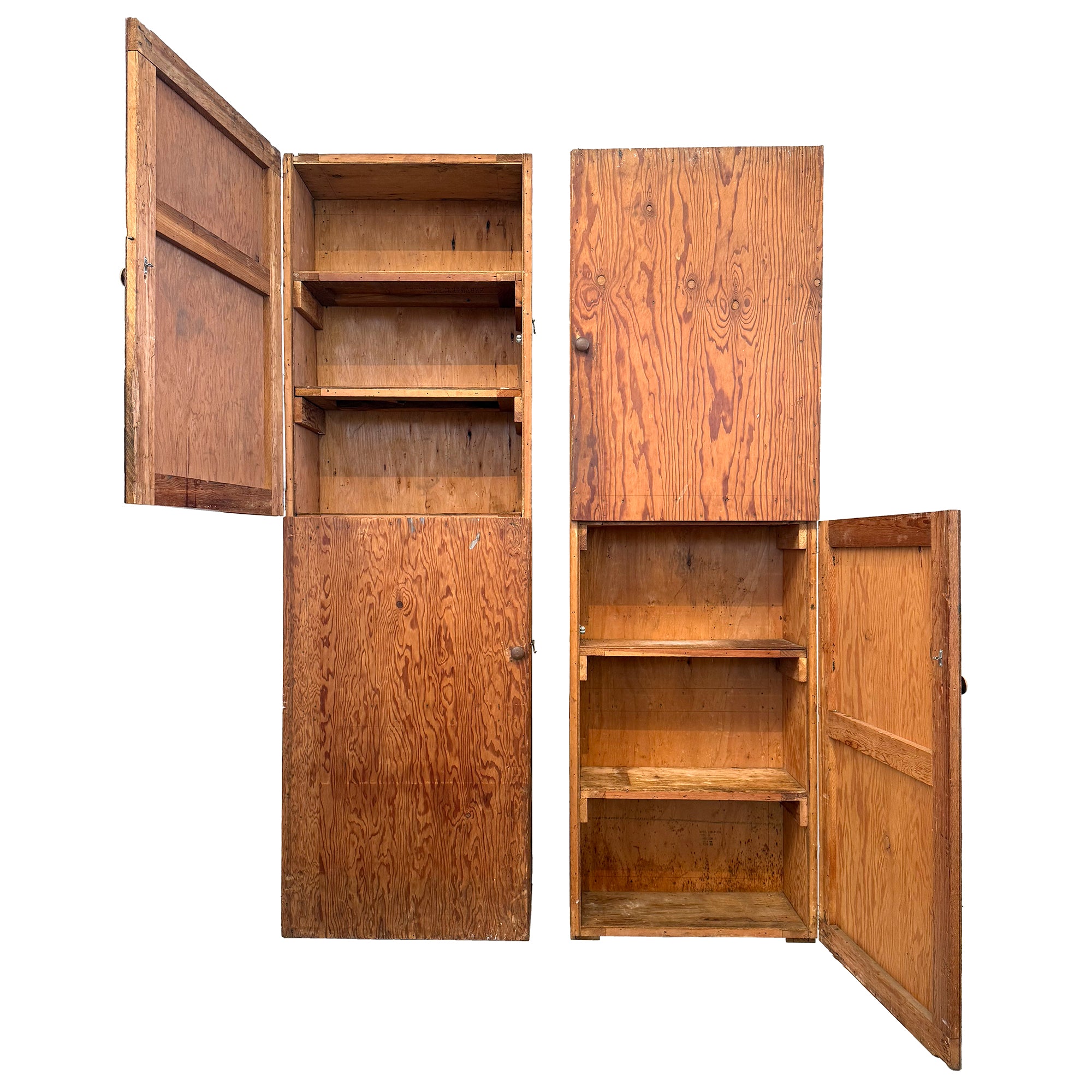 Pair of Monumental Rustic Plywood Cabinets