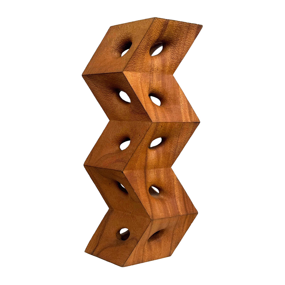 Carved Wood Stacked Geometric Totem Sculpture by Aleph Geddis