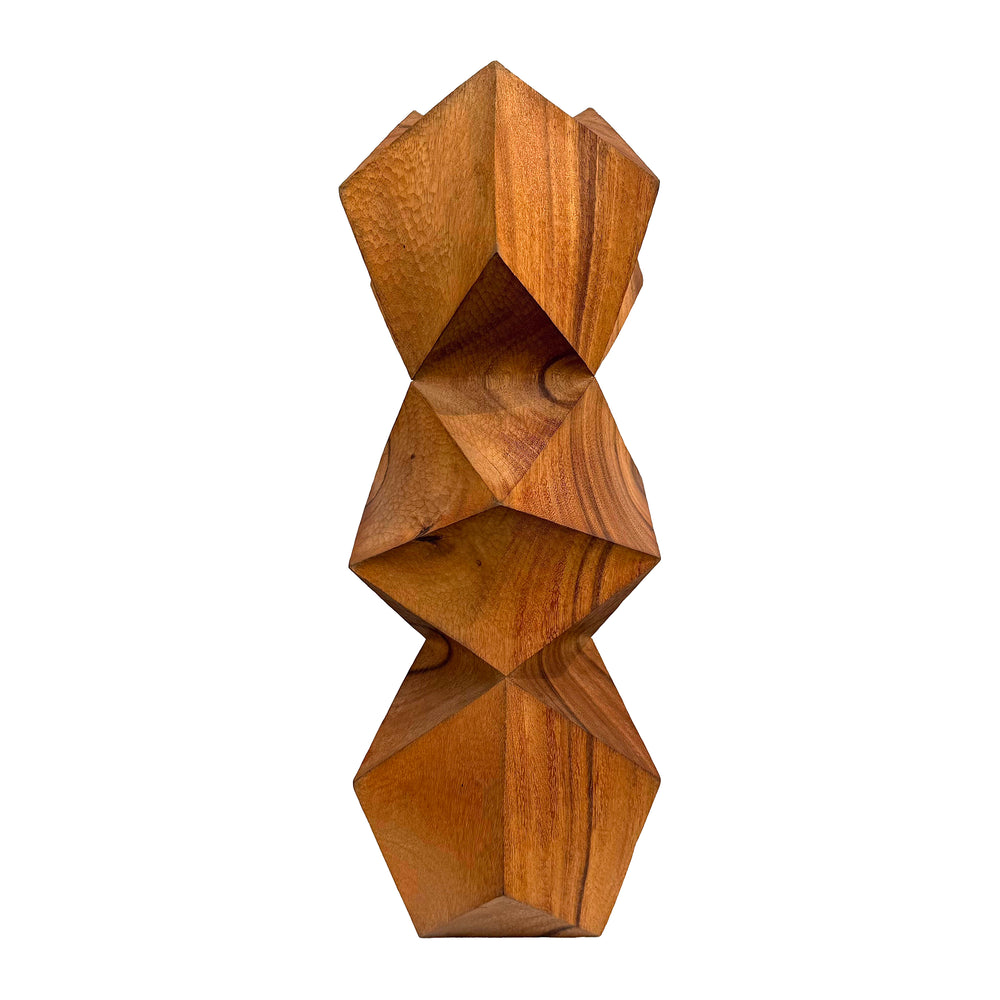Carved Wood Stacked Geometric Totem Sculpture by Aleph Geddis
