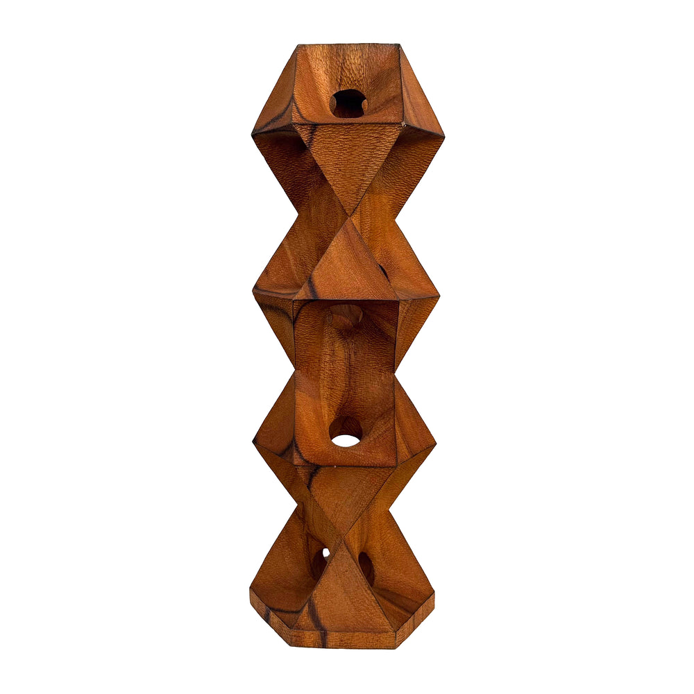 Carved Wood Stacked Geometric Totem Sculpture by Aleph Geddis