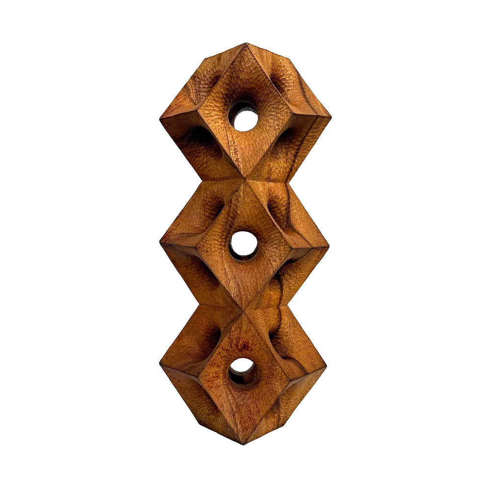 Carved Wood Stacked Geometric Totem Sculpture by Aleph Geddis