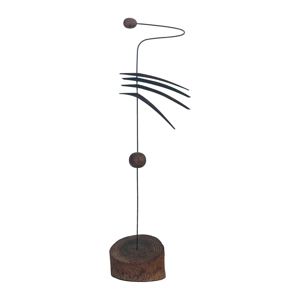 Carved Wood & Wire Kinetic Sculpture
