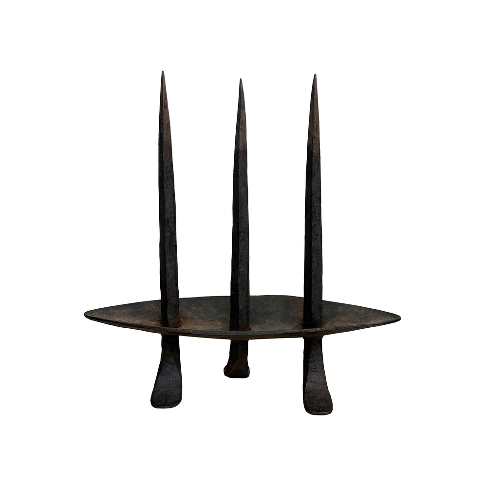 Cast Iron Brutalist Spike Sculpture or Candleholder