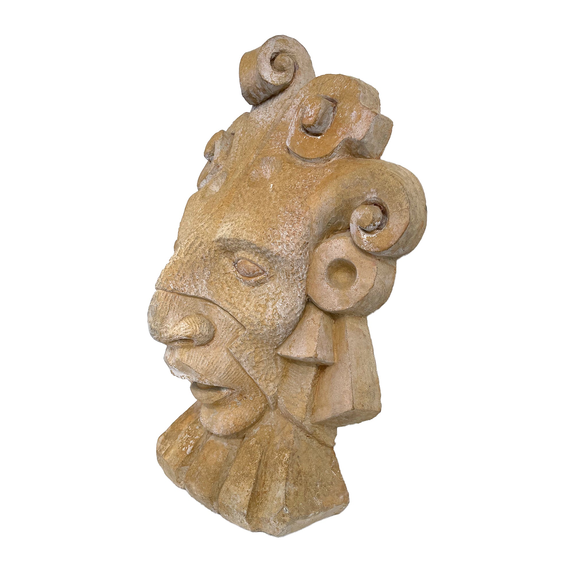 Cast Stone Masked Pre-Columbian Bust Sculpture