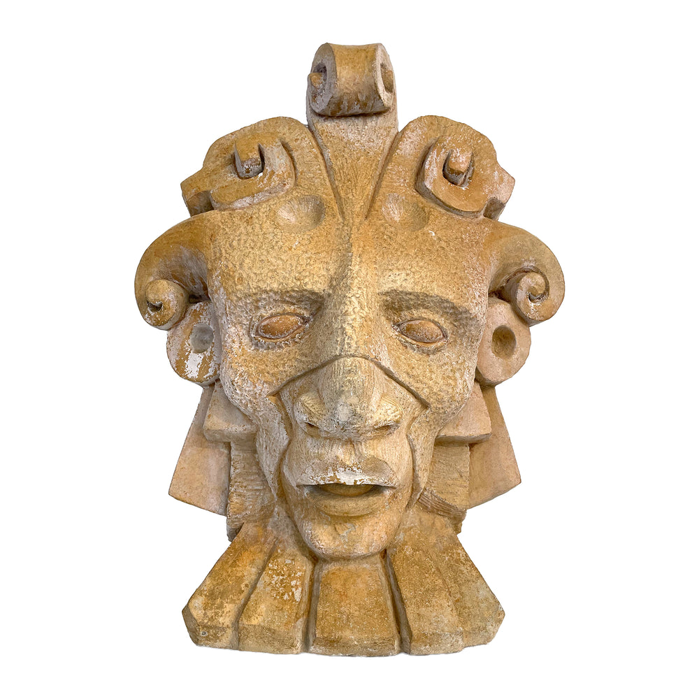 Cast Stone Masked Pre-Columbian Bust Sculpture