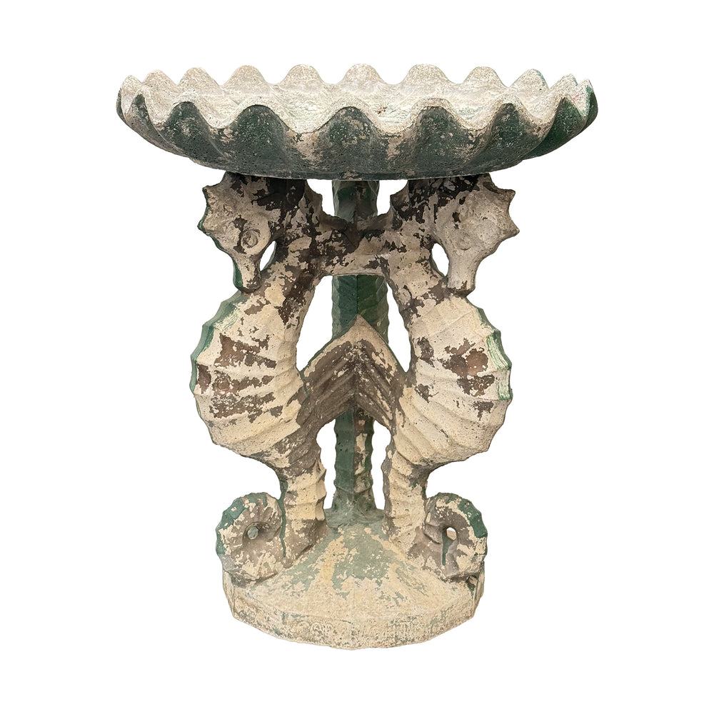 Cast Stone Mottled Bird Bath with Seahorse Motif