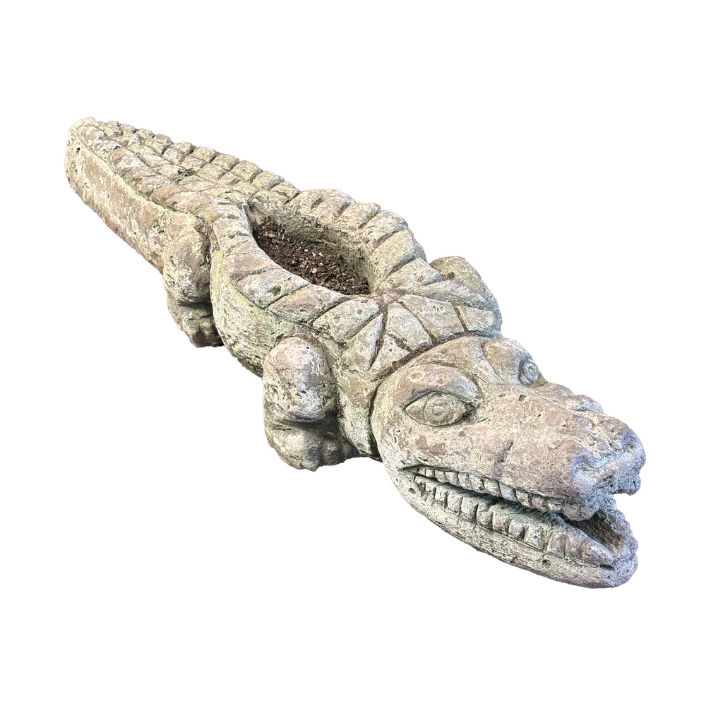 Carved Stone Stylized Alligator Garden Planter