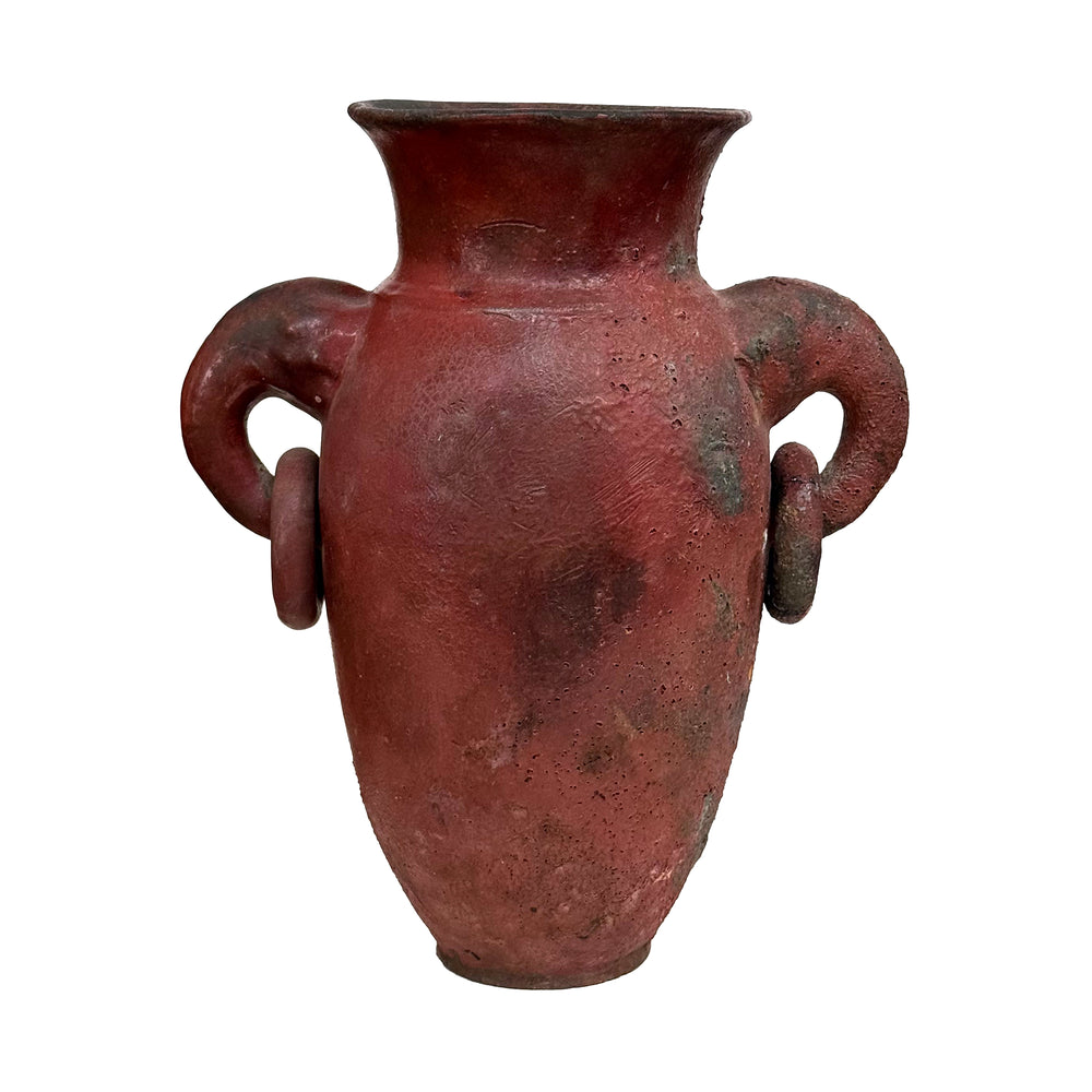 Ceramic Vase with Ringed Elephant Head Handles