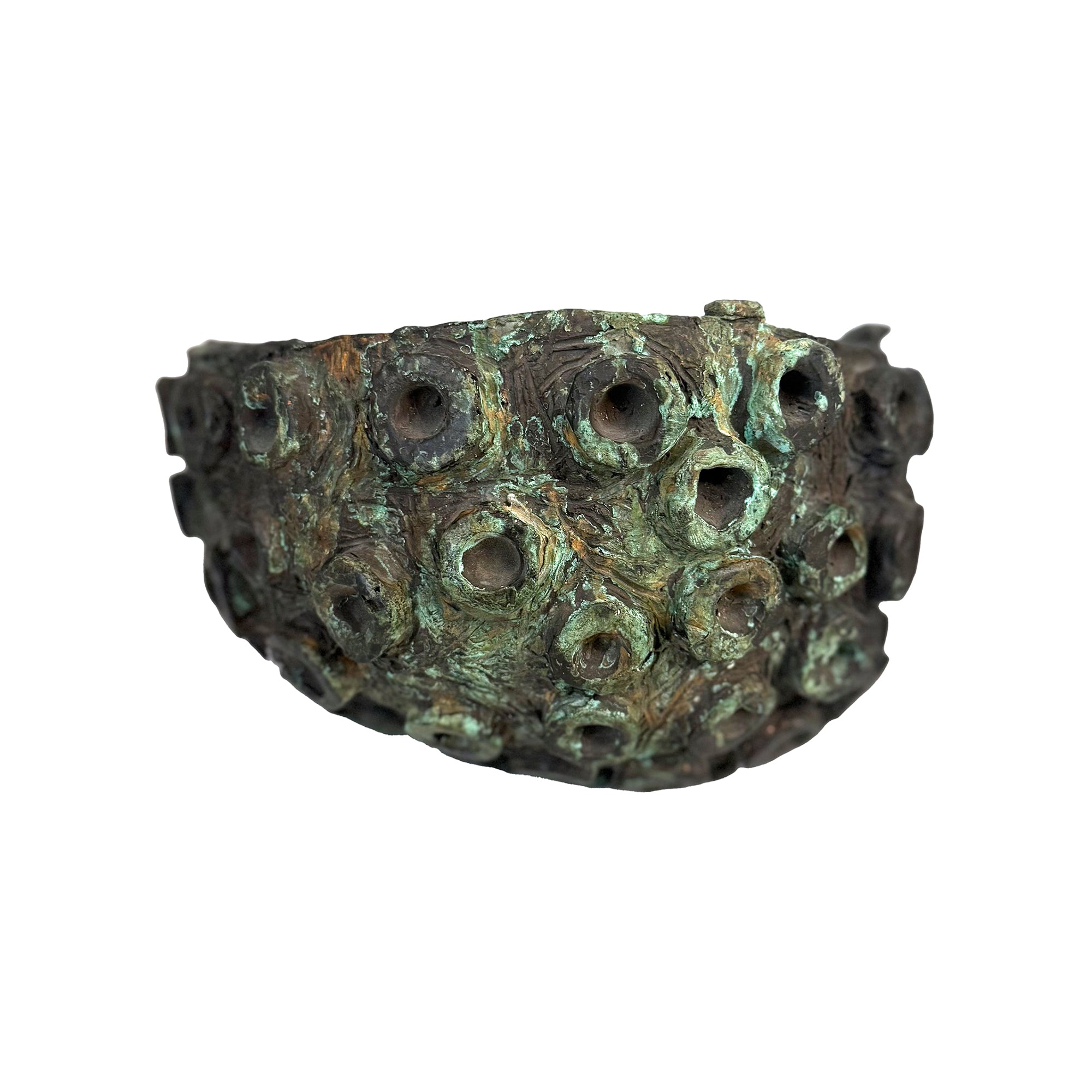 Brutalist Bronze Bowl or Catch-All with Rings Decoration