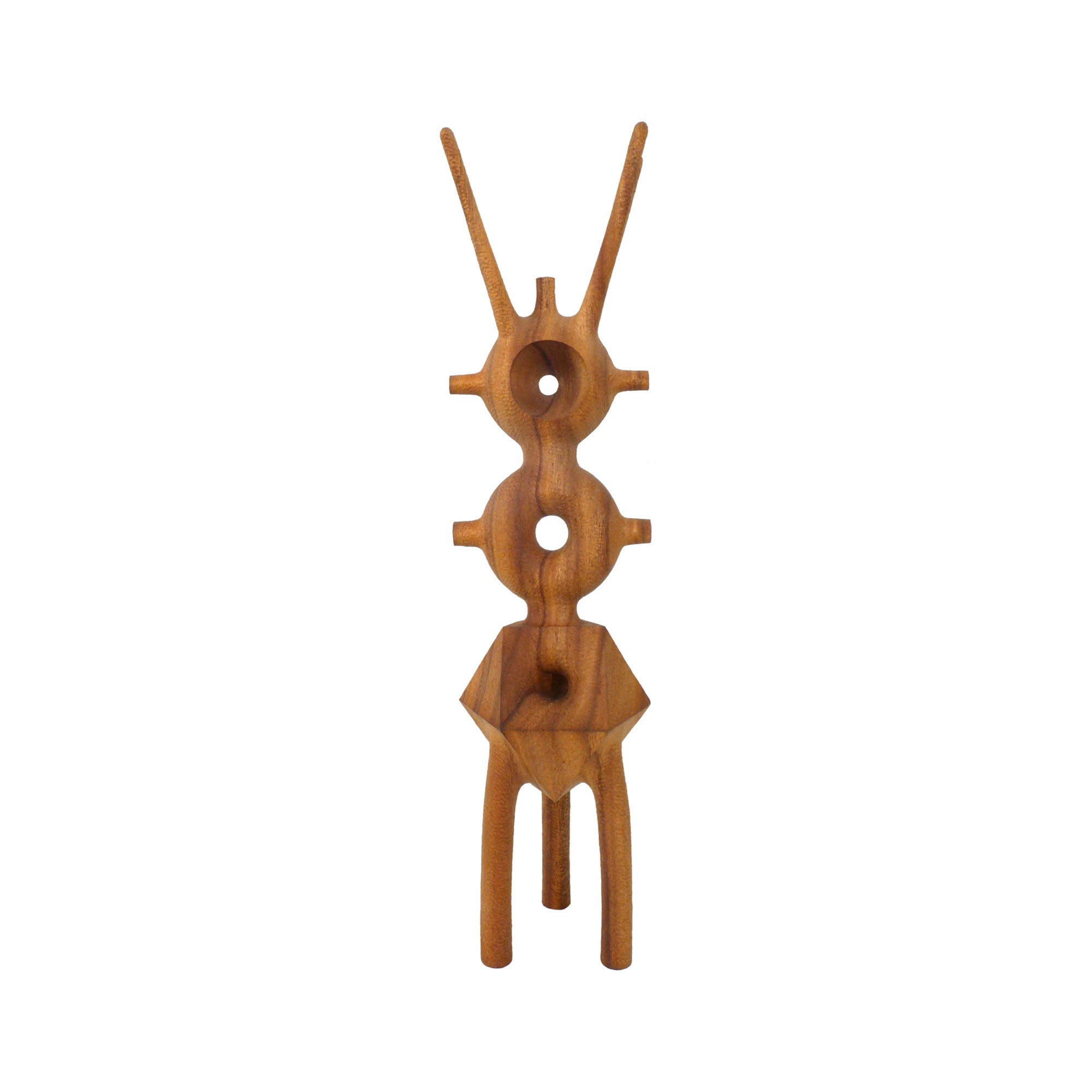 Contemporary 3-Legged Abstract Geometric Carved Wood Sculpture by Aleph Geddis