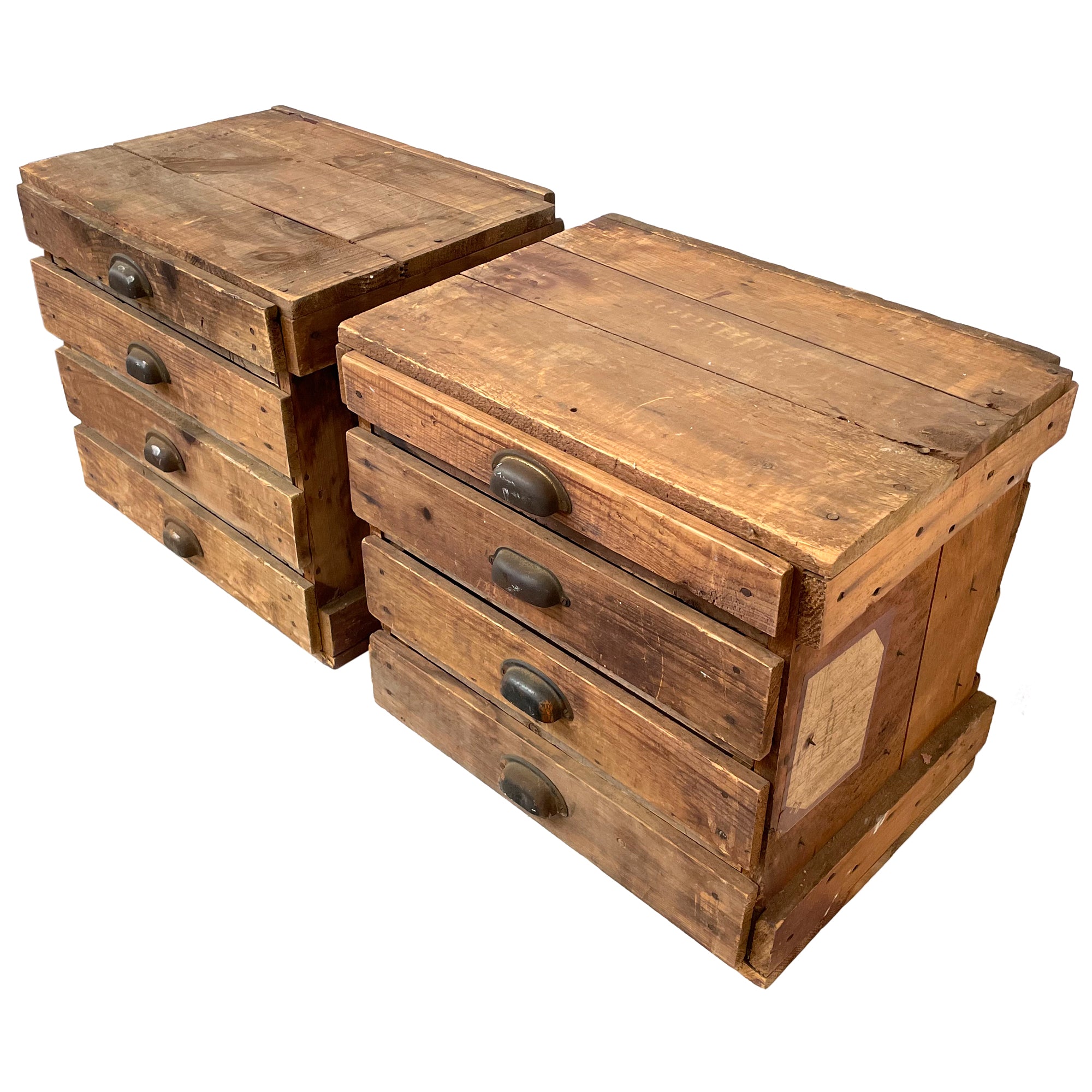 Pair of Small Rustic Wood Chests of Drawers