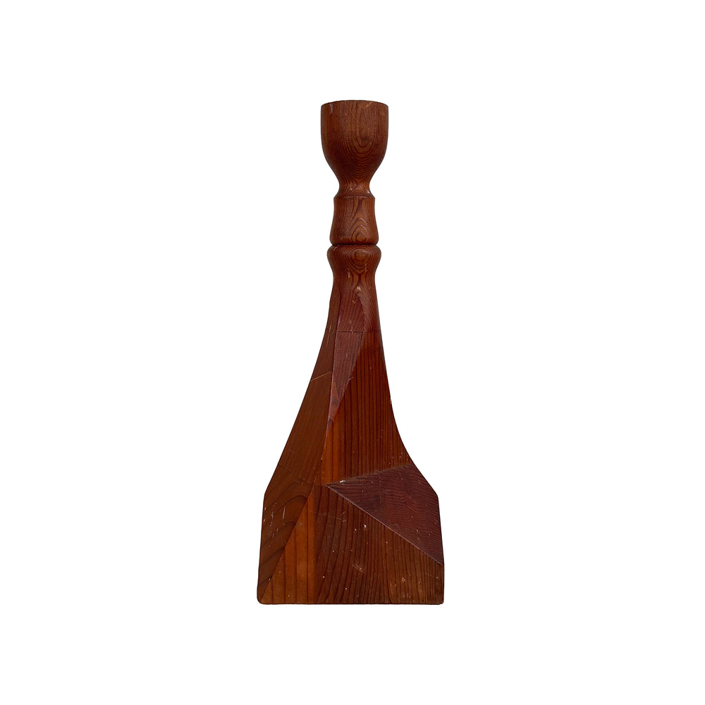 Cubist Carved Wood Candlestick