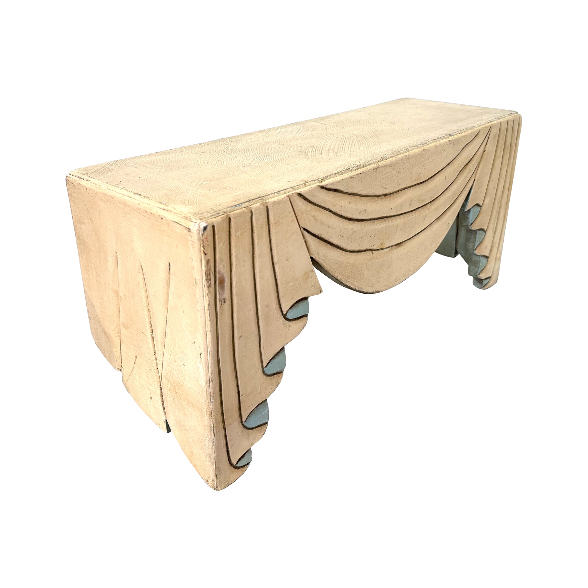 Trompe L-Oeil Carved Wood "Curtains" Shelf