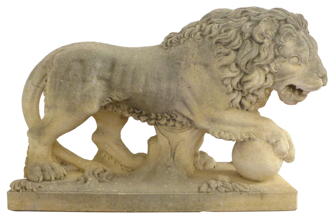 Pair of Carved Limestone Lion Statues