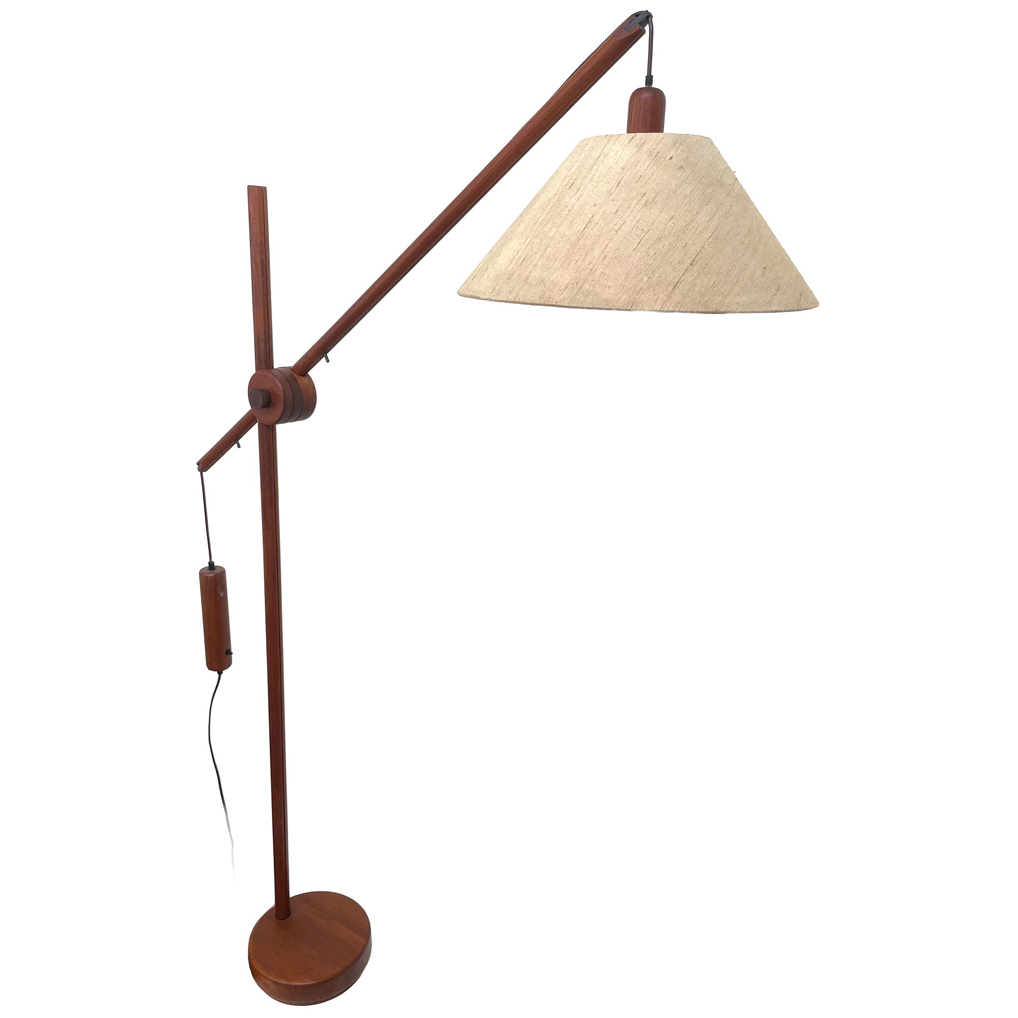 Danish Teak Articulating Floor Lamp with Counterweight