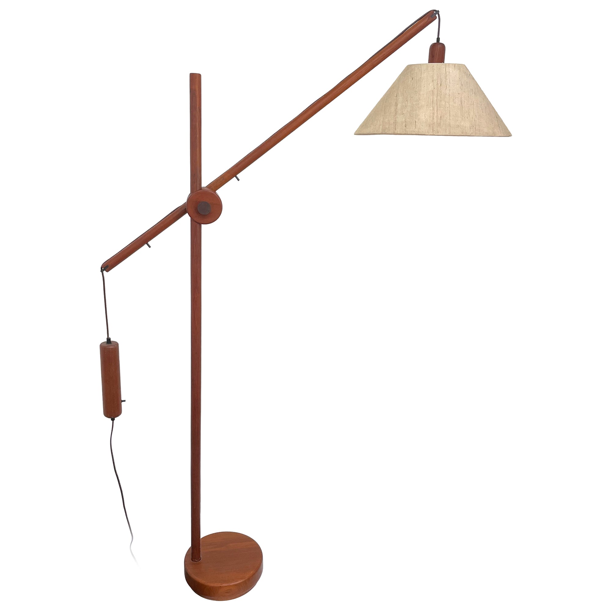 Danish Teak Articulating Floor Lamp with Counterweight