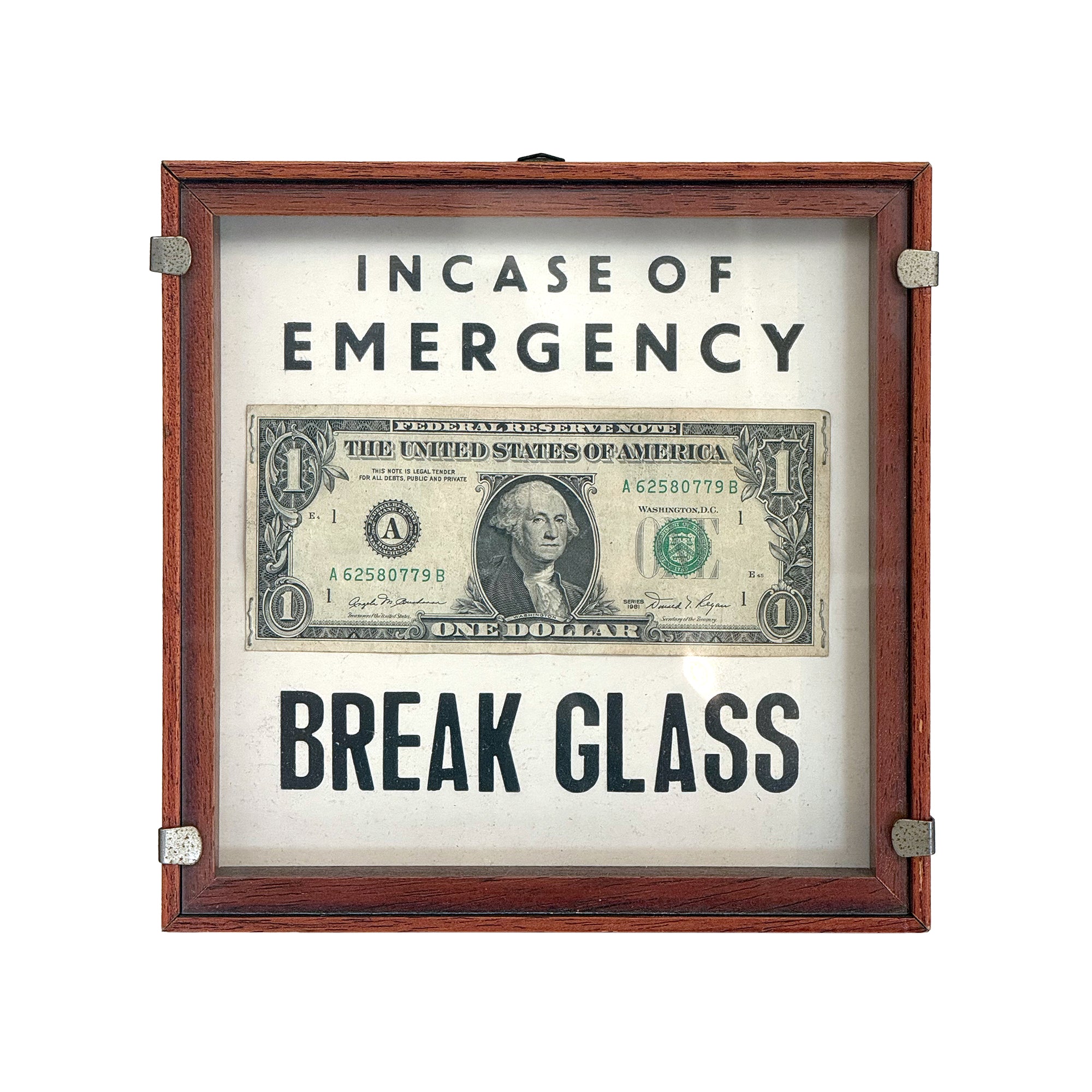 Dollar Bill "Break Glass" Wall Hanging