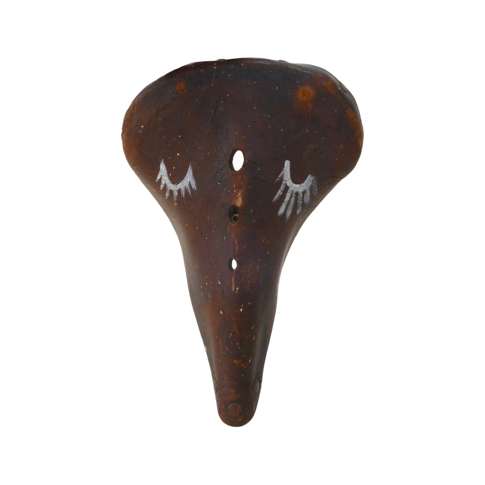 Duchampian Painted Leather Bicycle Seat Face Sculpture